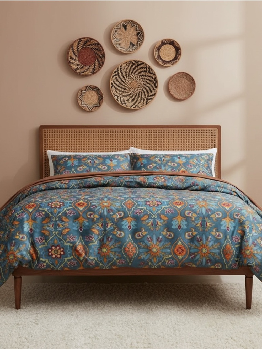 NEW Anthro Blue Damask Boho Queen King Egyptian Cotton Bedding Duvet & Sham Set - Picture 3 of 13
